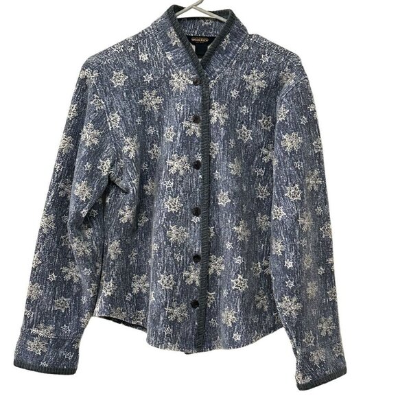 Woolrich John Rich & Bros Women's Blue Jacket Snow Flakes, Button Front, #O1411 - Picture 1 of 4
